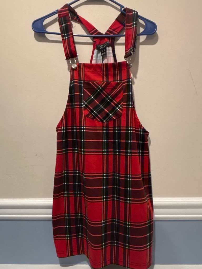 Streetwear Society Red Plaid Pinafore Dress